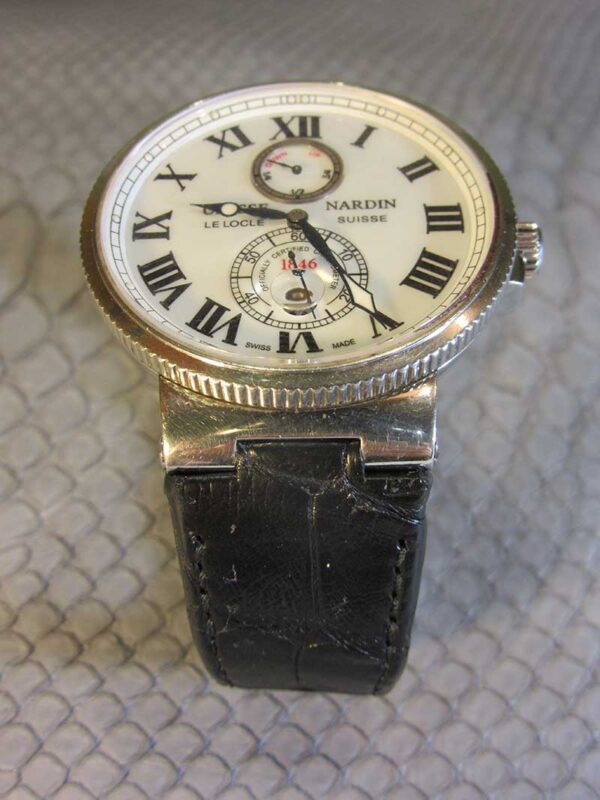 Черный ремешок на часы Ulysse Nardin Marine из крокодила ручной работы