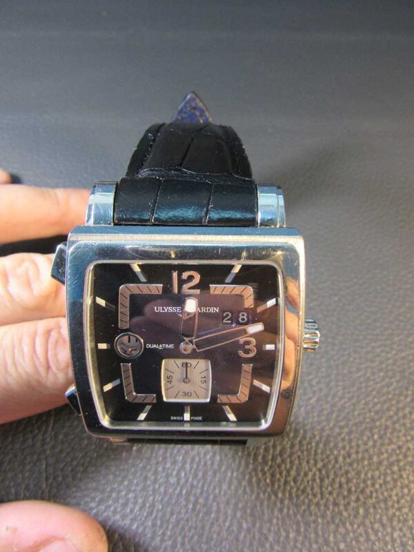 Черный ремешок на часы Ulysse Nardin Quadrato Dual Time из кожи аллигатора