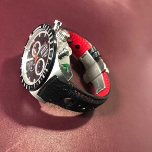 Черный ремешок для часов Tissot из натуральной кожи с красной прошивкой и подложкой